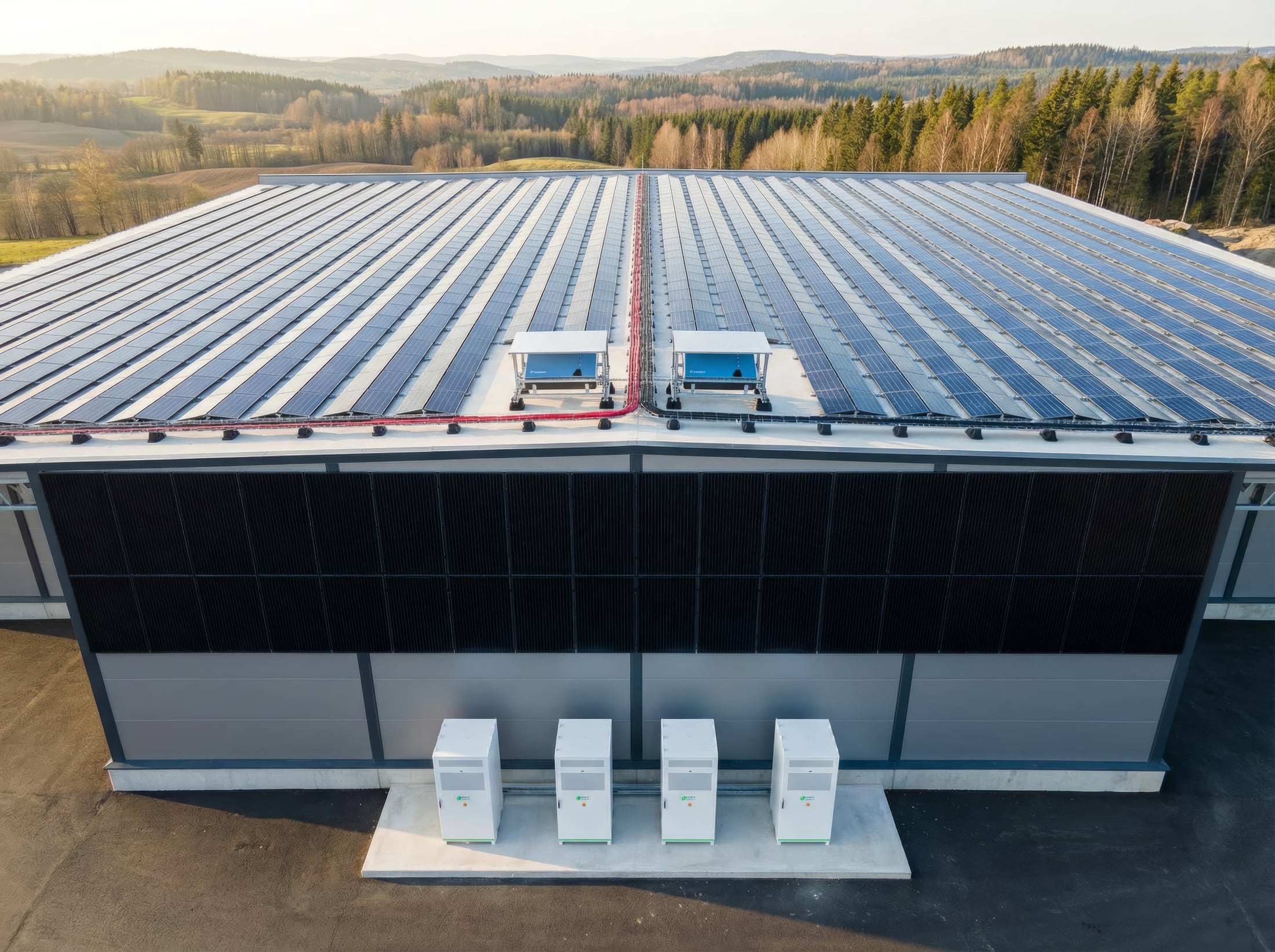 SmartSolarBox komplett system – solcellepaneler, inverterstativ, kabelbro og batteri levert av Sun Net Norge